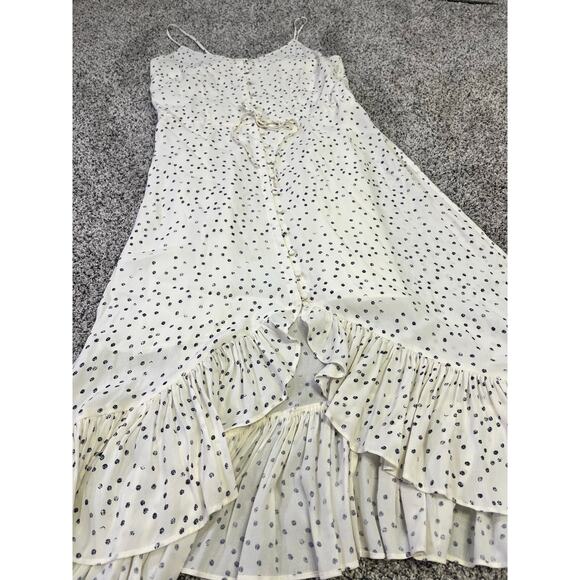 Rails Frida Speckled Dot High-Low Midi Slip Dress, Womens M, White/Black Ruffles - Picture 5 of 16